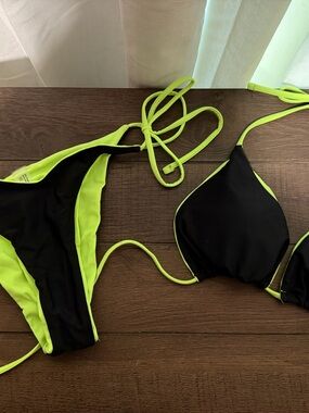 Neon Trim Black Bikini Set - Women Swim